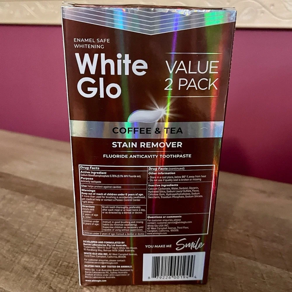 White Glo Coffee &‎ Tea Stain Removal Teeth Whitening Toothpaste Protection 2 Pk